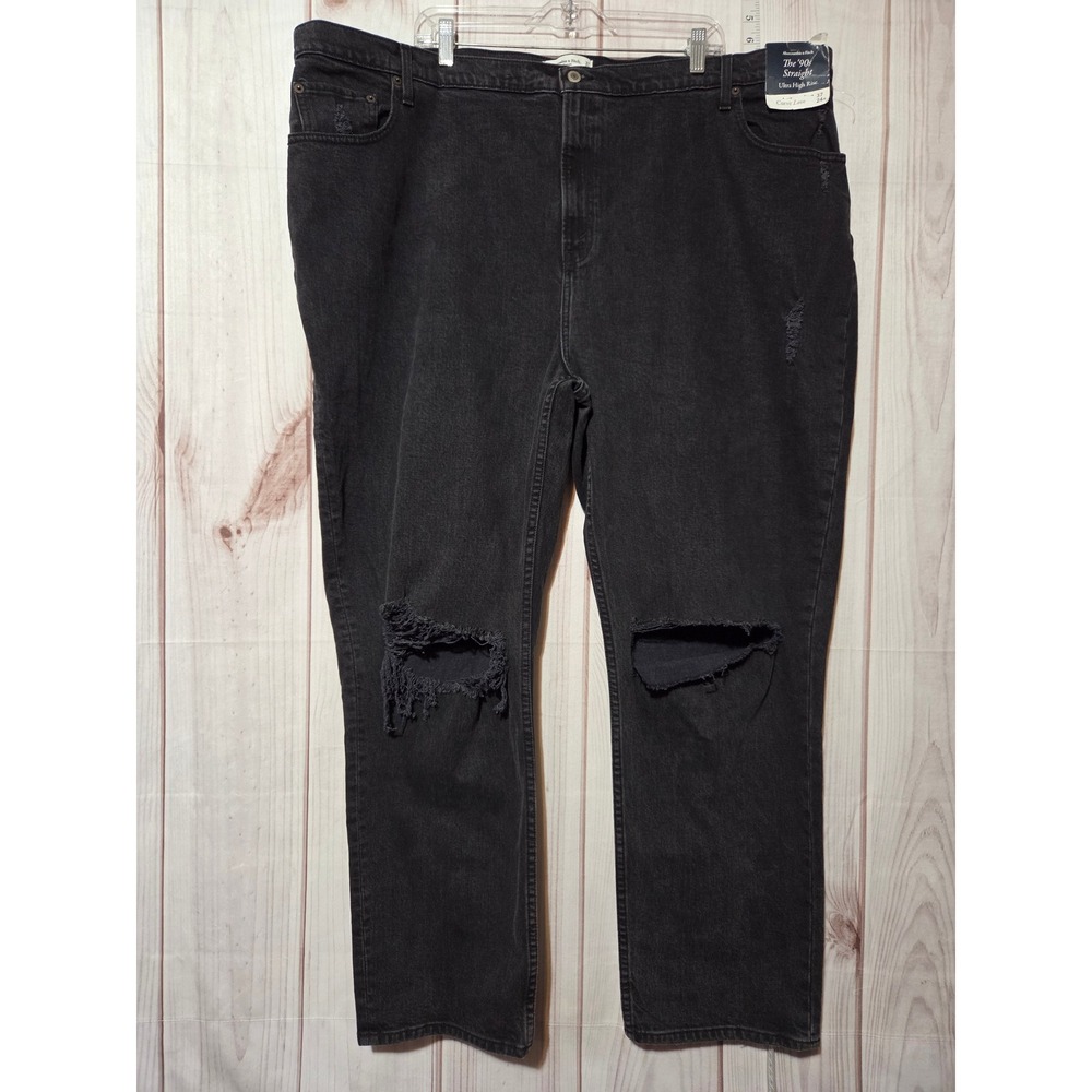 Abercrombie Fitch Curve Love 90s‎ Straight Ultra High Rise Jeans Black Ripped 24